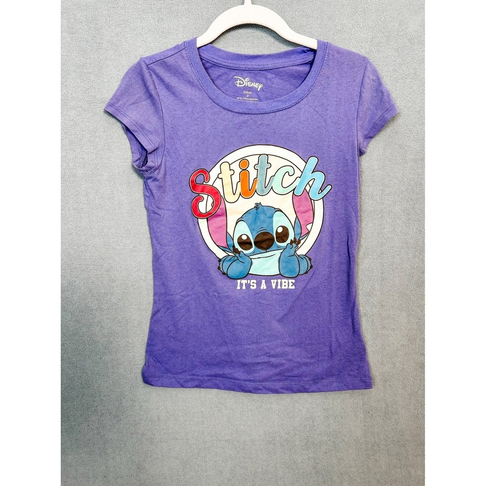 Disney Stitch Its A Vibe Purple Graphic Tee Kids Medium Short Sleeve Shirt
